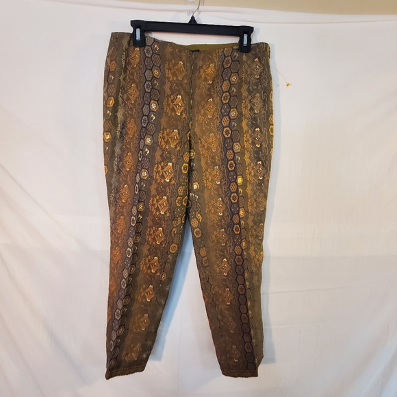 Ralph Lauren Black Label Women's 8 Green Silk Crop Pants Floral Side Zip 30X25 - Picture 1 of 4